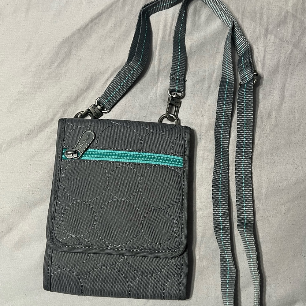 Thirty-One Gray Crossbody Bag with Teal Accents